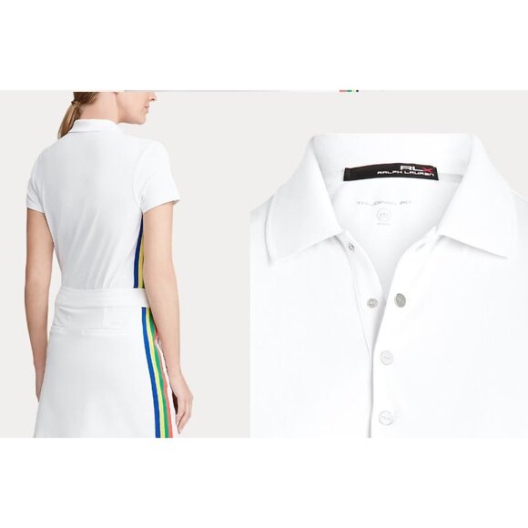 Ralph Lauren RLX Striped-Trim‎ Golf Polo Shirt White Performance Snap M $98.50 - Picture 2 of 11